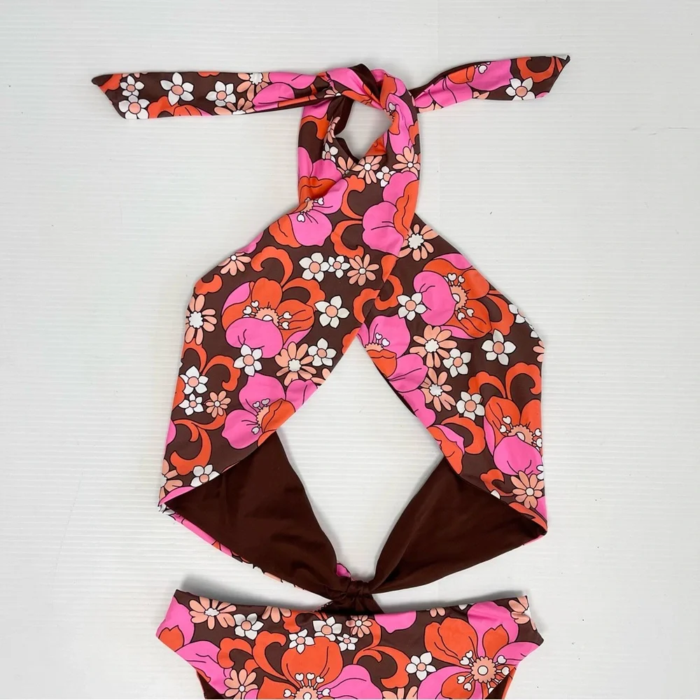 Frankie’s Bikinis Dorothy Floral Halter One Piece Swimsuit